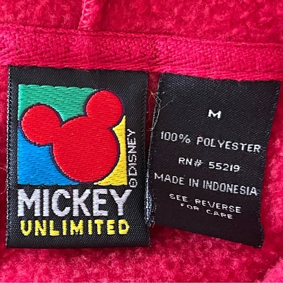 Vintage Disney Mickey Unlimited Red Fleece Hoodie Size M Mickey Mouse Cozy - Picture 7 of 7